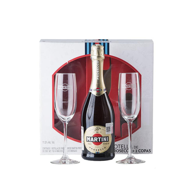 VINO ESPUMOSO PROSSECCO MARTINI 750ML + 2 COPAS - Vinosylicores.com