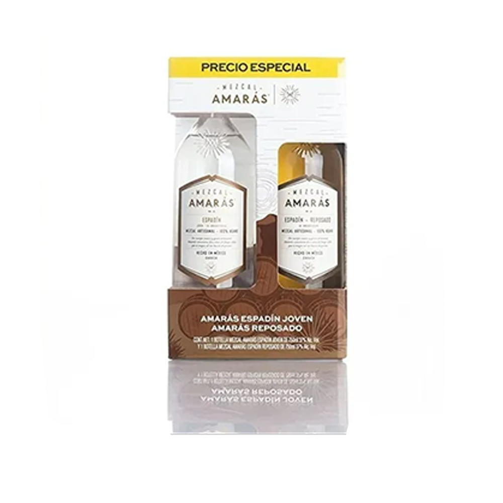 MEZCAL AMARAS JOVEN ESPADIN 750ML + MEZCAL AMARAS REPOSADO ESPADIN 750ML