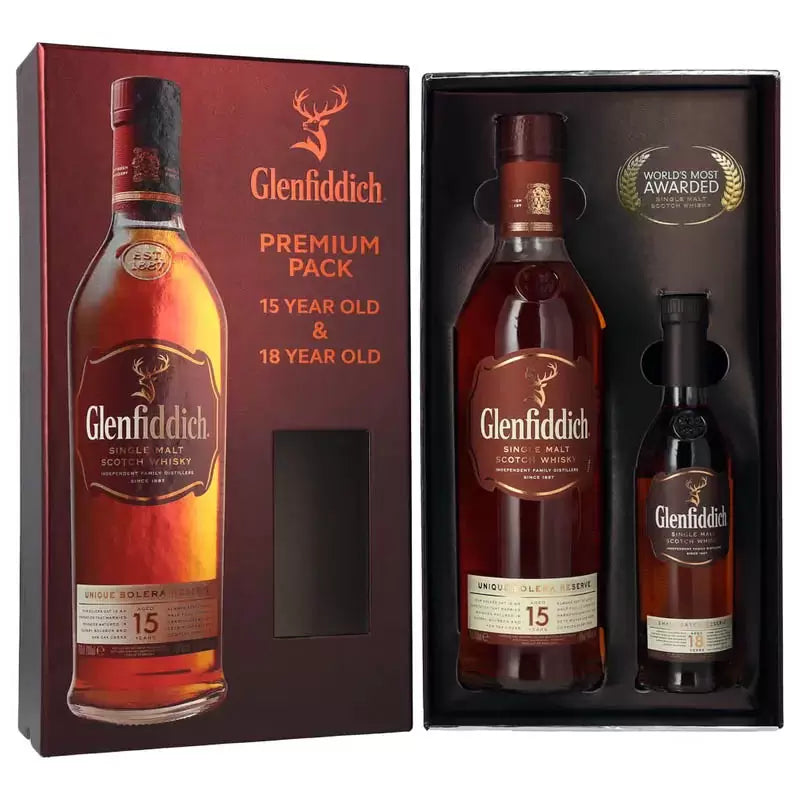 Pack Whisky Glenfiddich 15 Años 750ml + Glenfiddich 18 Años 200ml