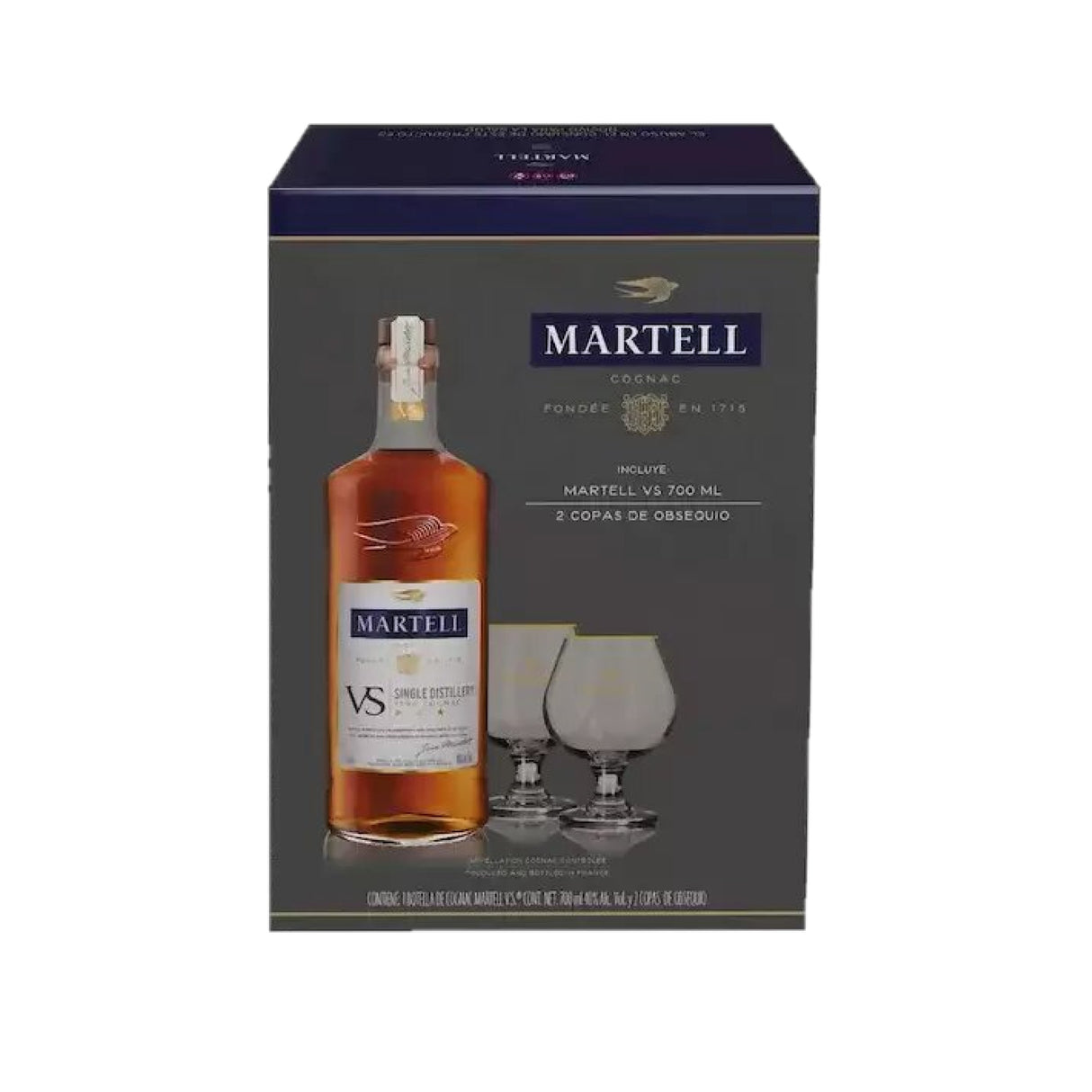 COGNAC V.S. MARTELL SINGLE DESTILLERY 700ML C/COPAS