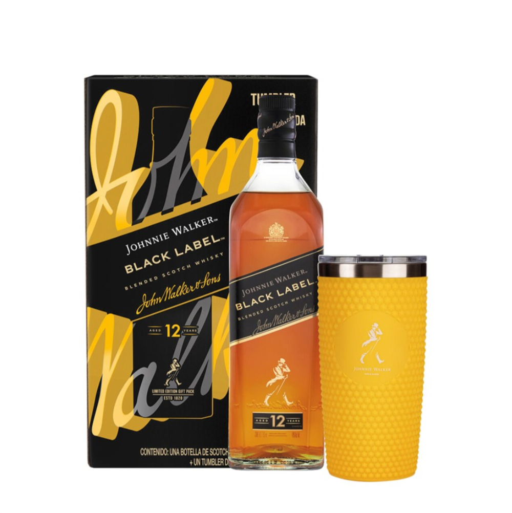 WHISKY 12 ETIQUETA NEGRA JOHNNIE WALKER 750ML C/TUMBLER DE ACERO