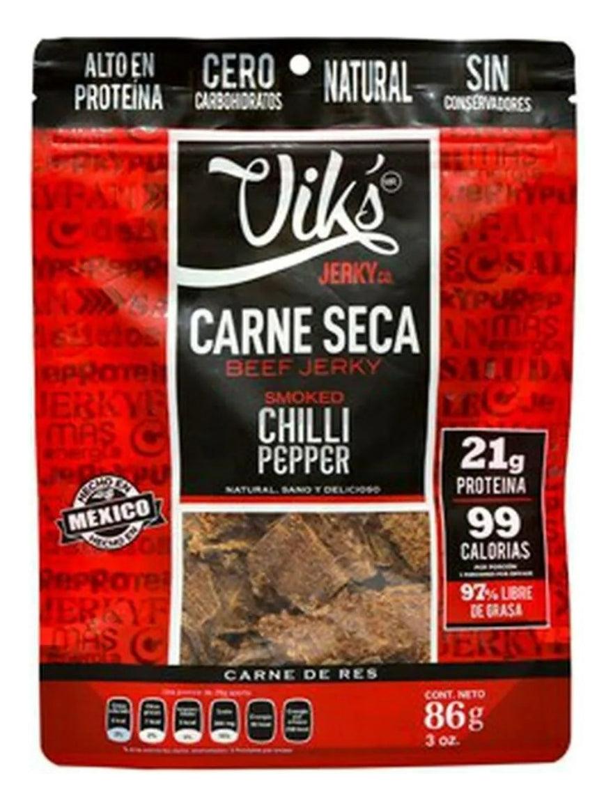 CARNE SECA VIKS JERKY SMOKED CHILLI PEPPER 86 GR - Vinosylicores.com