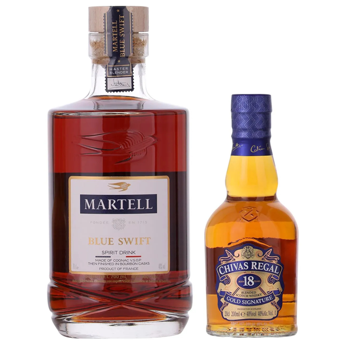 Cognac Martell Blue Swift 700ml C/Chivas Regal 18 200ml
