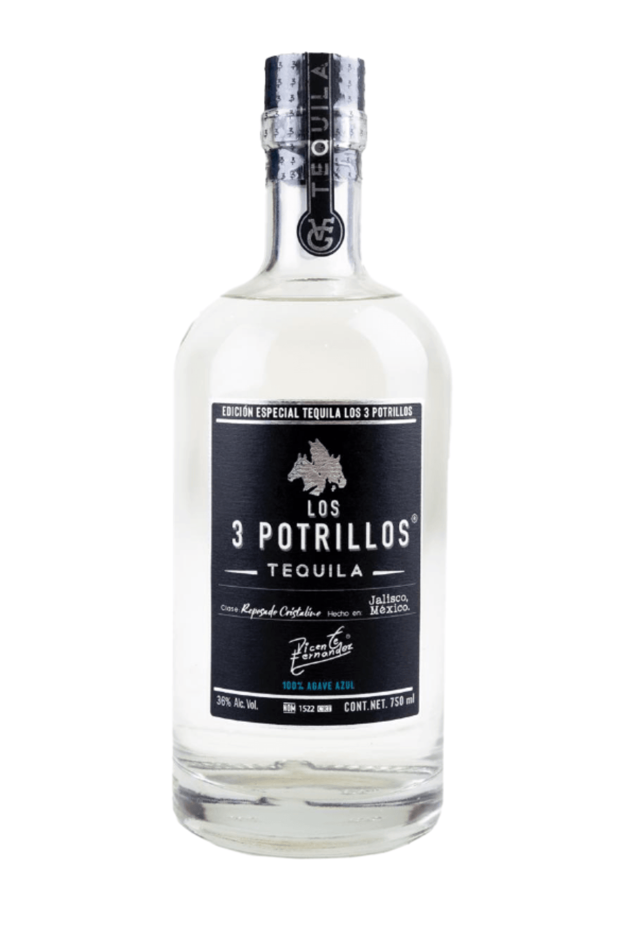 TEQUILA LOS 3 POTRILLOS REPOSADO CRISTALINO 750 ML - Vinosylicores.com