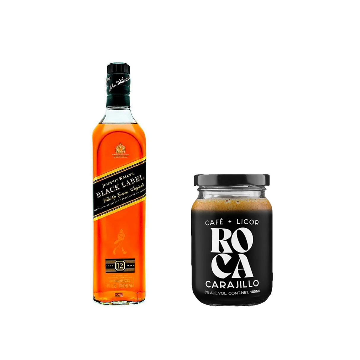 WHISKY 12 ETIQUETA NEGRA J. WALKER ICONS 750 C/ BEBIDA ROCA CARAJILLO 185ML