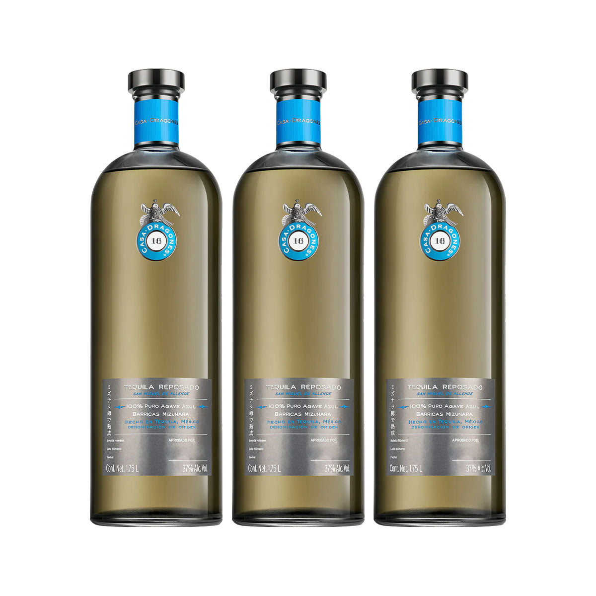 PACK DE 3 TEQUILA REP.100% CASA DRAGONES MIZUNARA 1750ML