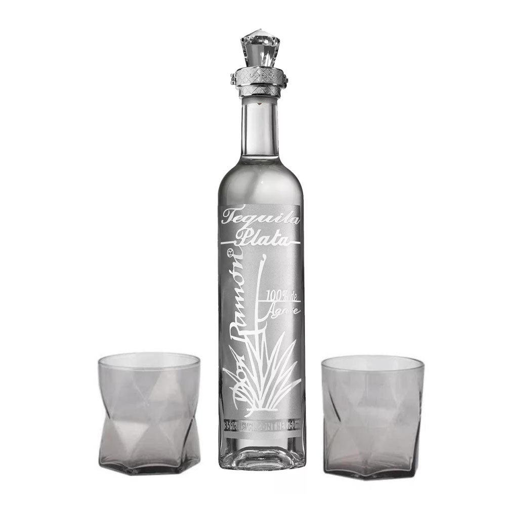 TEQUILA BLANCO 100% DON RAMON PUNTA DIAMANTE PLATA 750ML C/VASOS