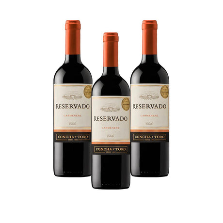 PACK DE 3 VINO TINTO RESERVADO CONCHA Y TORO CARMENERE 750ML - Vinosylicores.com