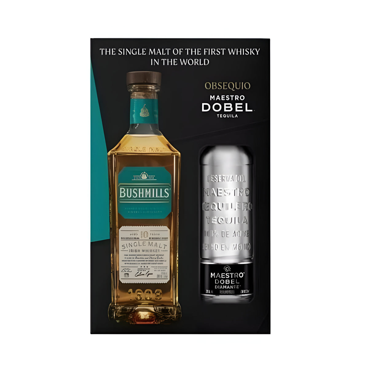 WHISKEY 10 BUSHMILLS SINGLE MALT 750ML C/ MAESTRO DOBEL 375ML