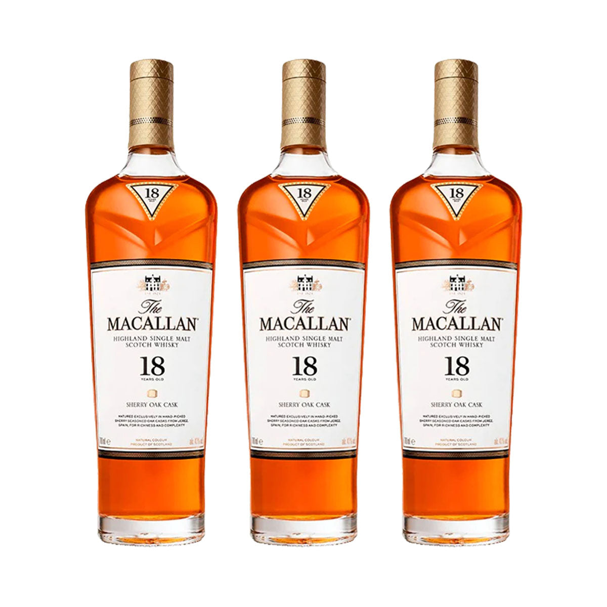 PACK 3 BOTELLAS WHISKY 18 THE MACALLAN SHERRY OAK CASK 700ML