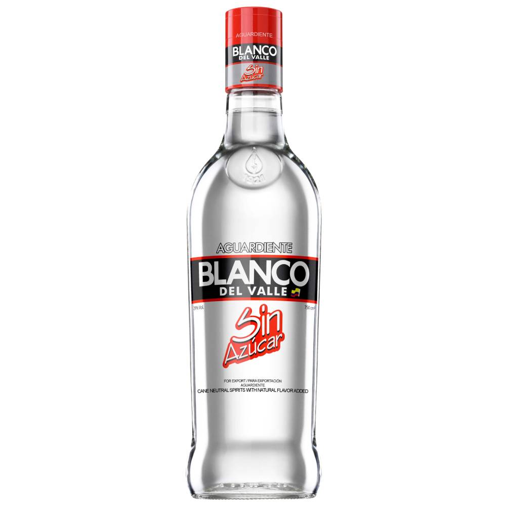 AGUARDIENTE COLOMBIANO BLANCO DEL VALLE SIN AZUCAR 750 ML