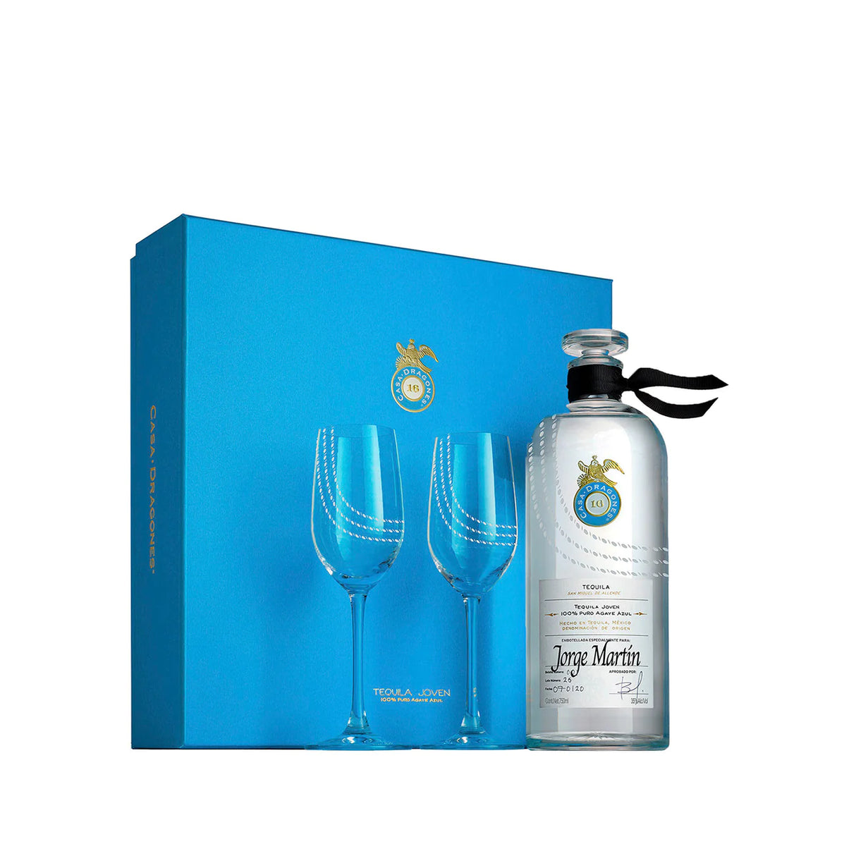 TEQUILA JOVEN CASA DRAGONES GIFT PACK PERSONALIZADA 750ML CON COPAS