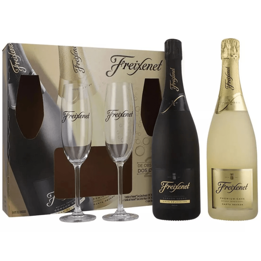 VINO ESPUMOSO FREIXENET CORDON NEGRO BRUT 750ML + CARTA NEVADA 750ML C/P - Vinosylicores.com