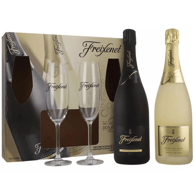VINO ESPUMOSO FREIXENET CORDON NEGRO BRUT 750ML + CARTA NEVADA 750ML C/P - Vinosylicores.com